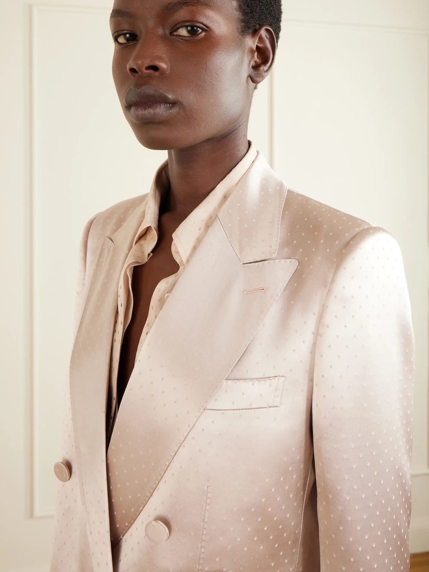 Double-breasted Polka- Dot Satin Blazer