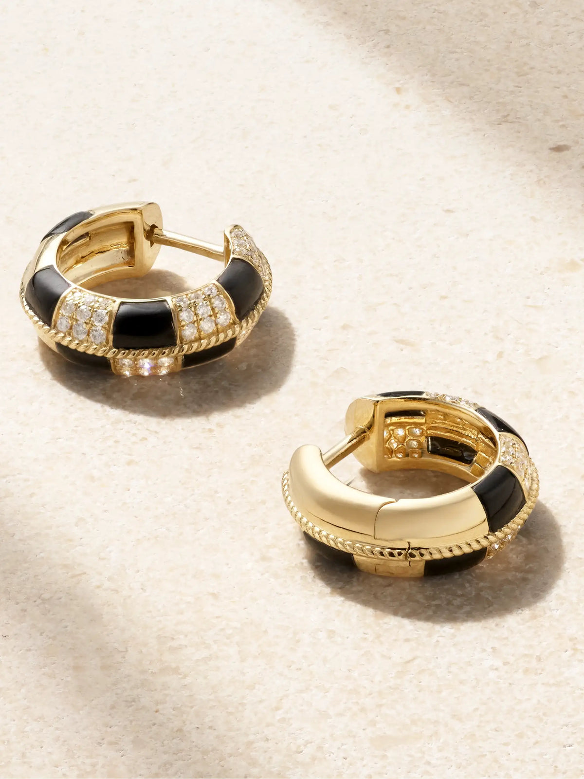 Mini Créoles 9-karat Gold, Onyx And Diamond Hoop Earrings