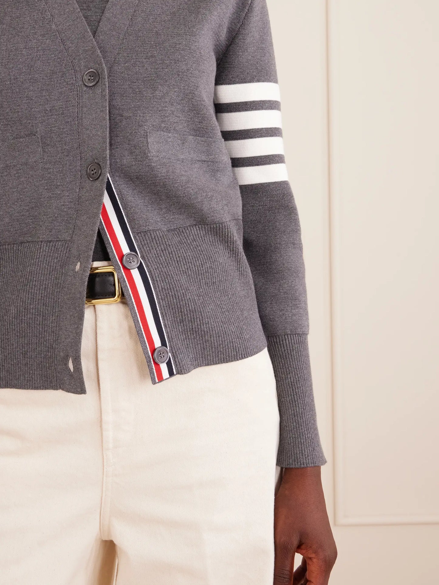 Grosgrain-trimmed Striped Cotton Cardigan