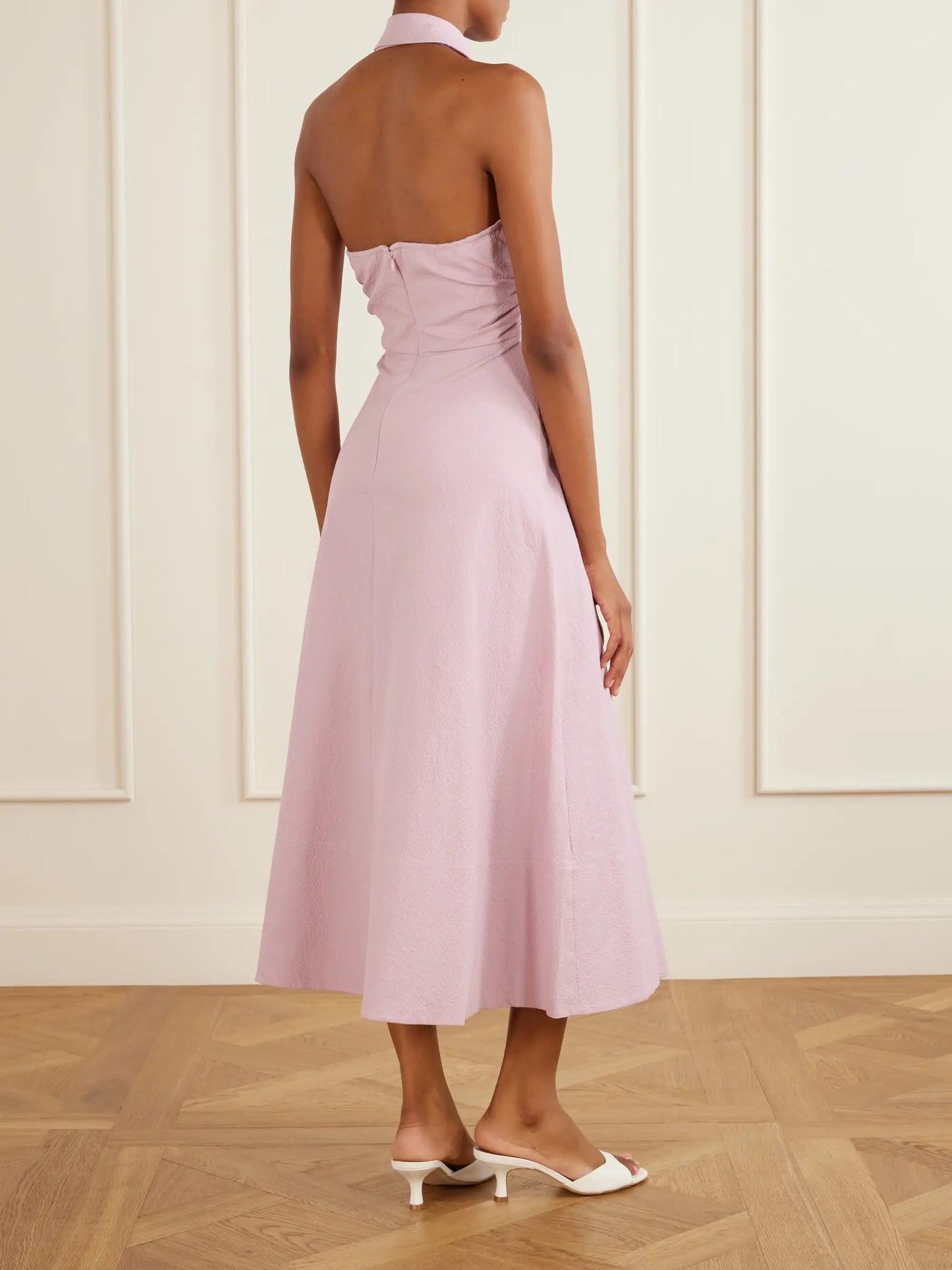 Mackey Cotton-blend Seersucker Halterneck Midi Dress