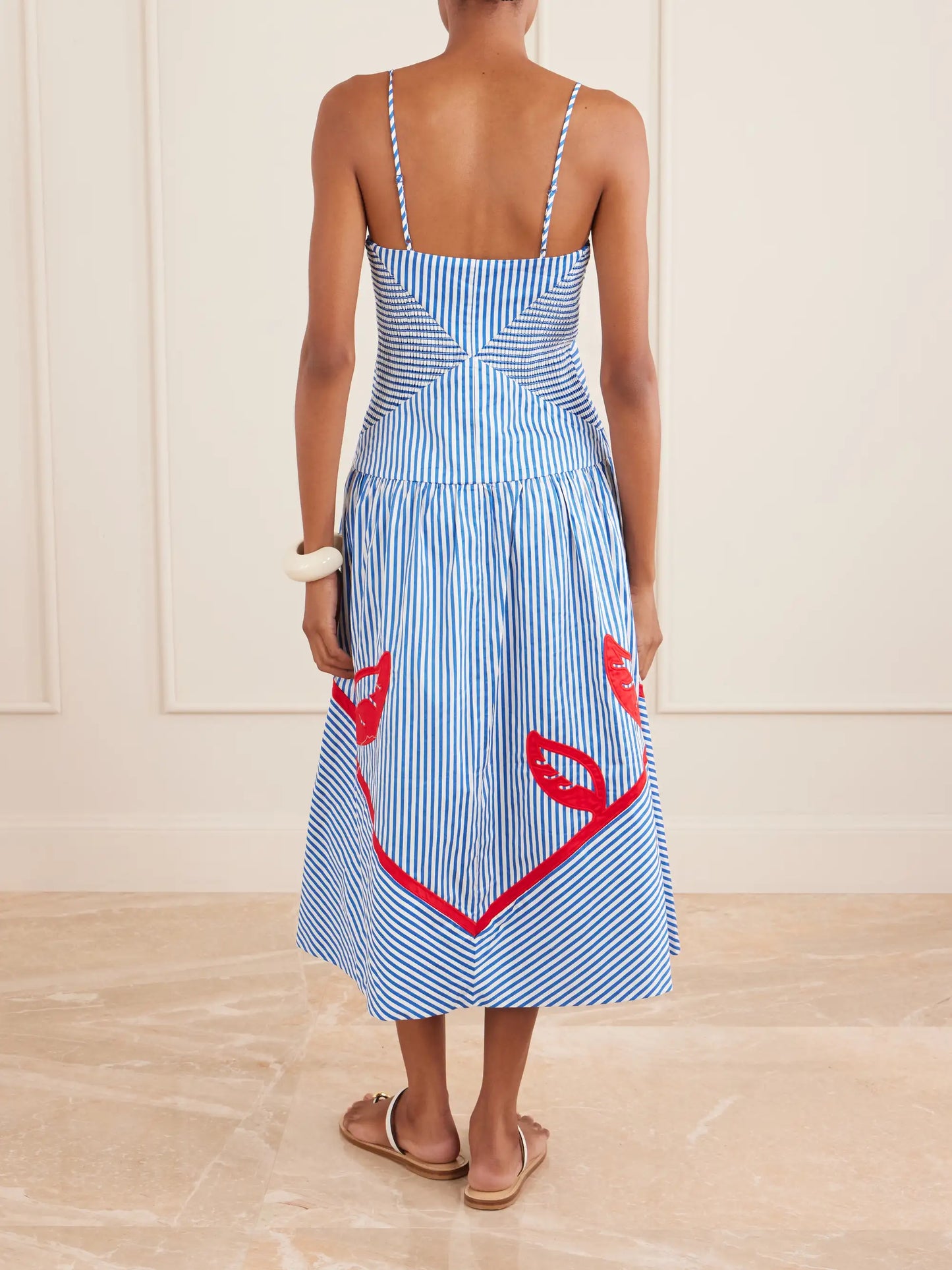 Sky Striped Embroidered Cotton Poplin Midi Dress