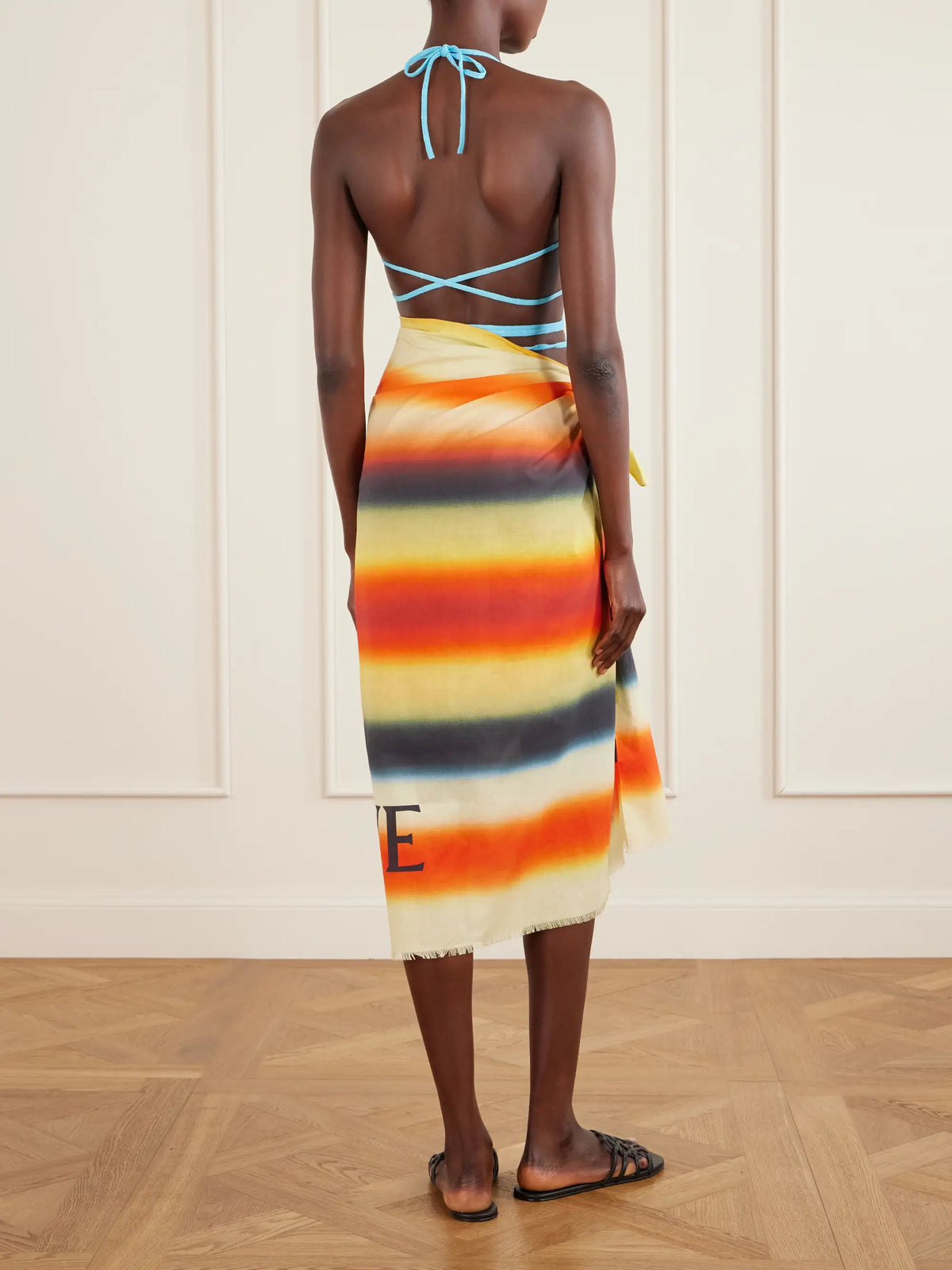 + Paula's Ibiza Fringed Striped Cotton-voile Scarf