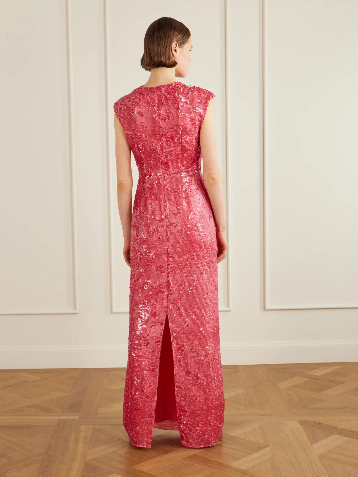 Draped Sequined Chiffon Gown