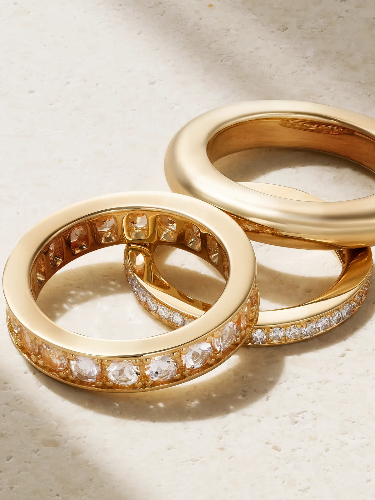 Set Of Three 14-karat Gold, Morganite And Diamond Ring
