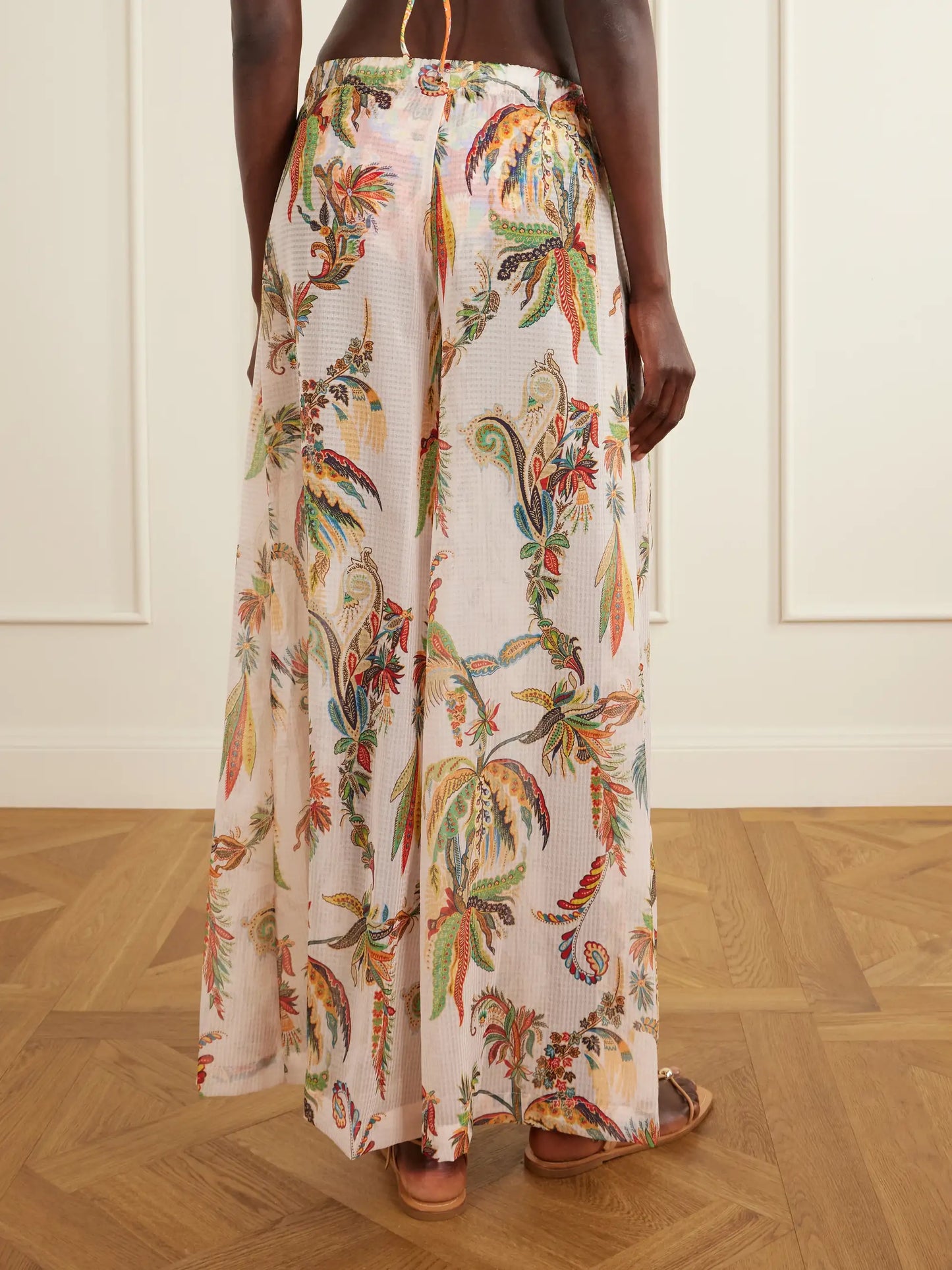Belted Tiered Paisley And Floral-print Satin Wide-leg Pants
