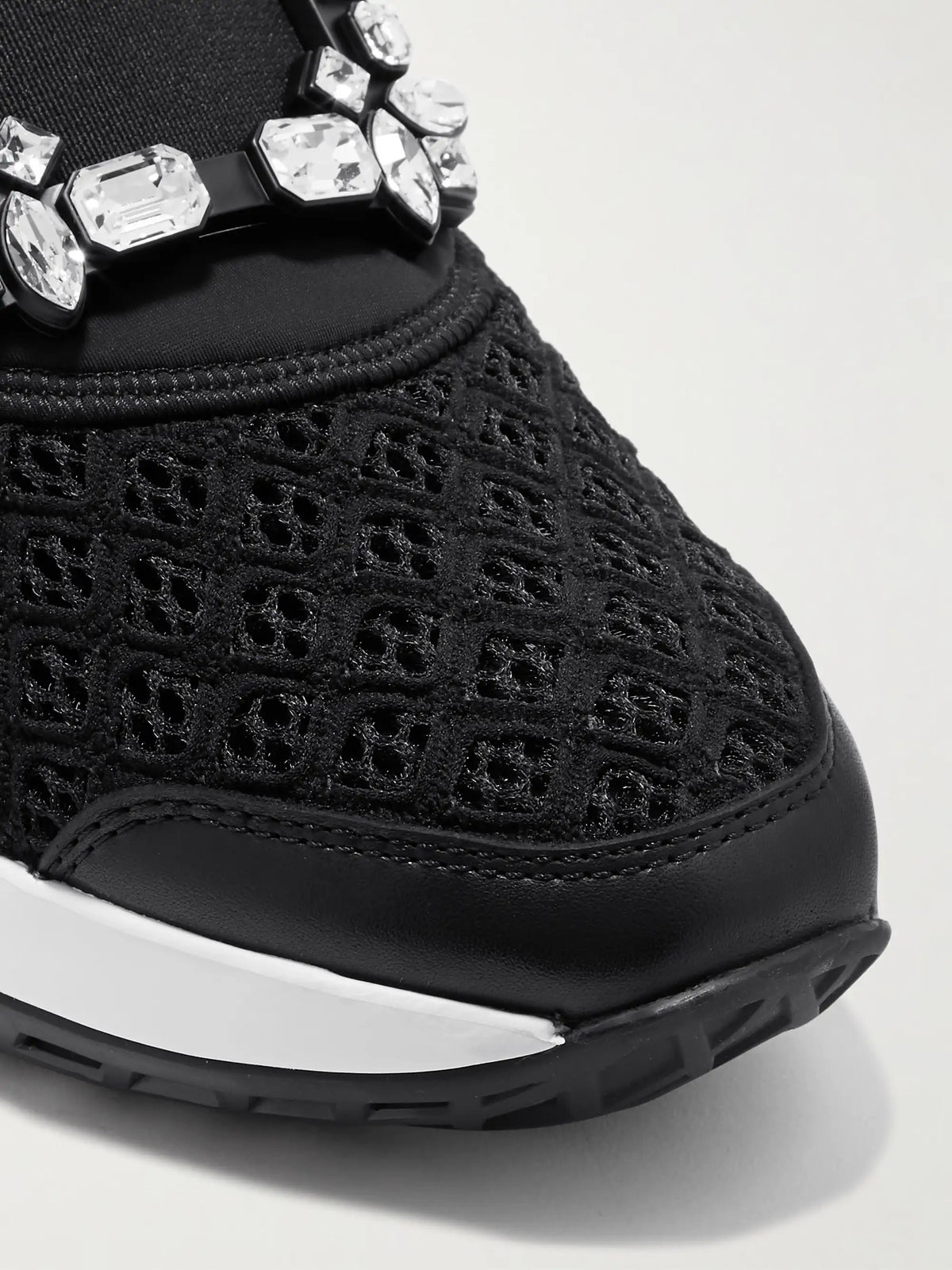 Viv Run Crystal-embellished Stretch, Mesh And Leather Sneakers