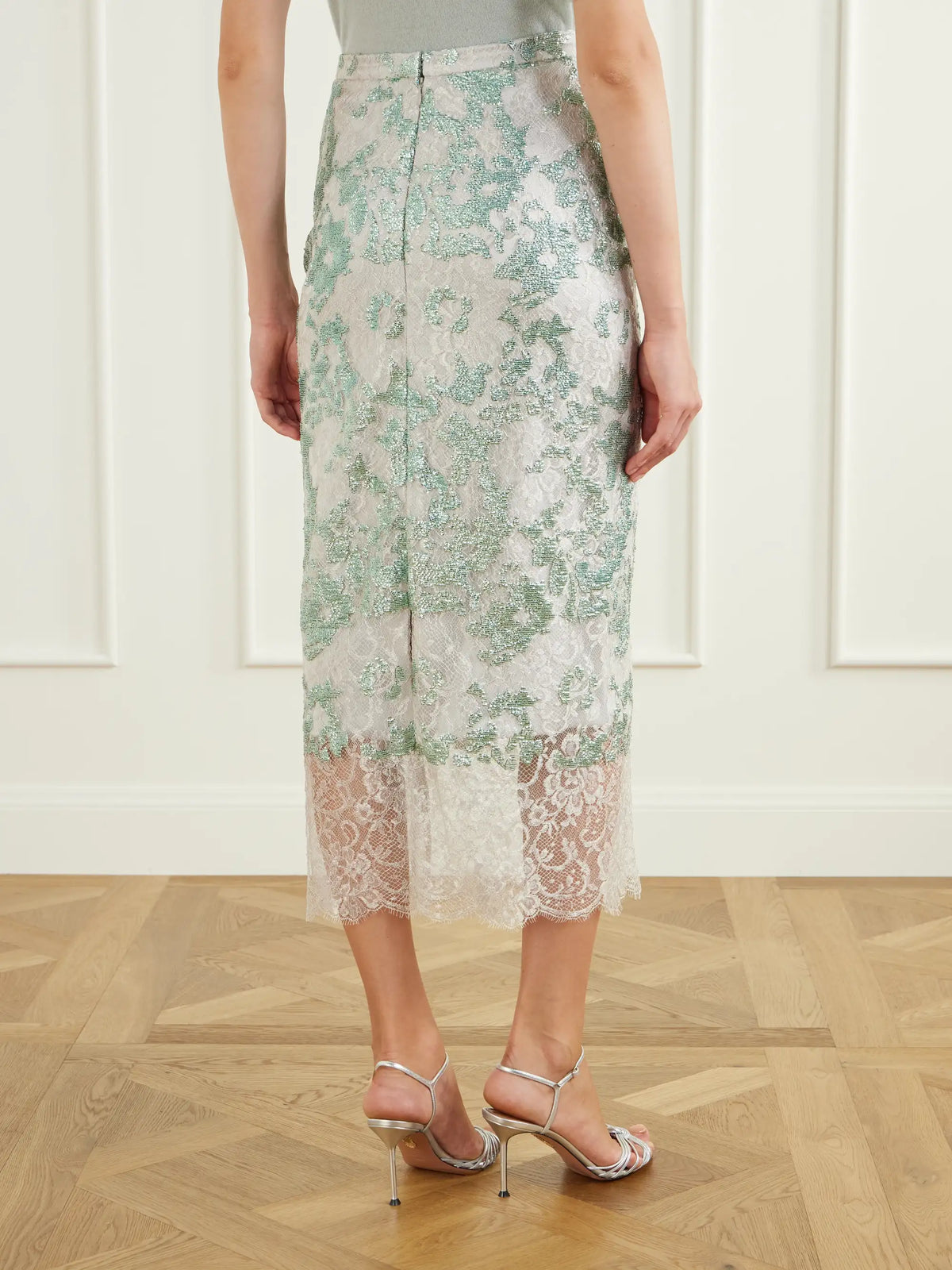 Costarellos Tamlin Sequin-embellished Lace Midi Skirt
