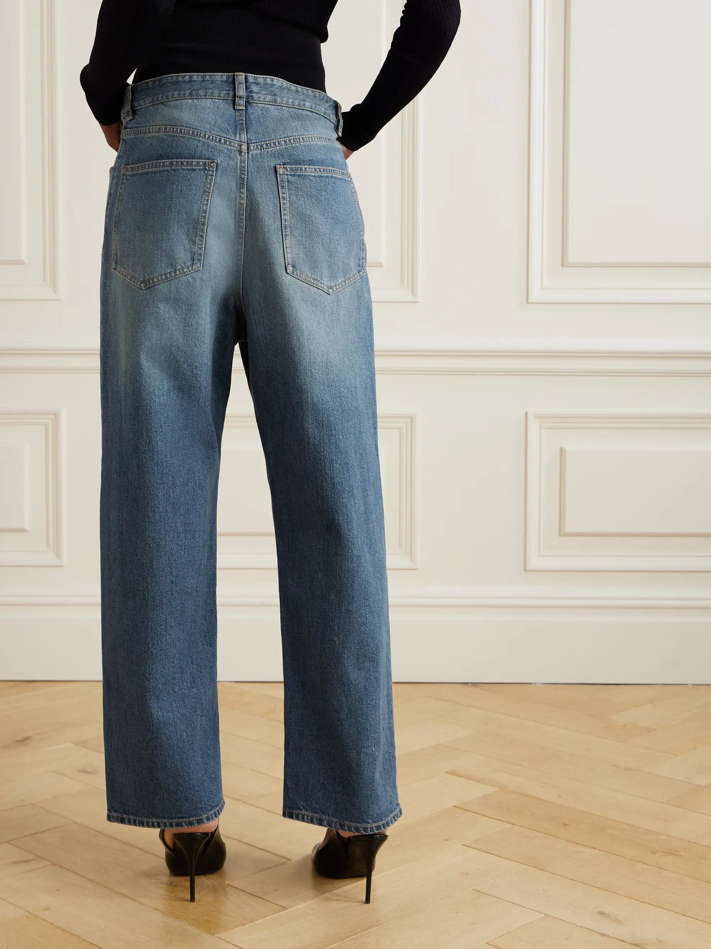 Layered Jersey-trimmed Wide-leg Jeans