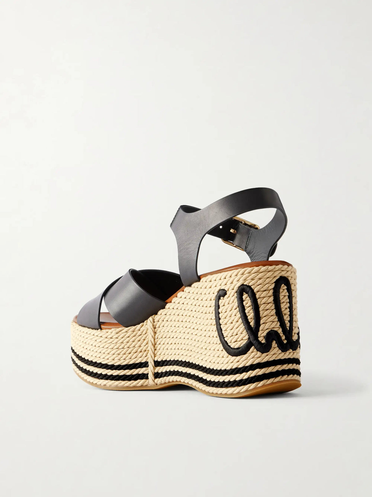 Logo-embroidered Leather Platform Sandals