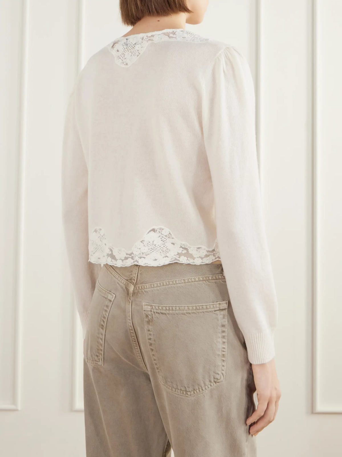 RIXO Tassia Bow-detailed Lace-trimmed Wool And Cashmere-blend Cardigan