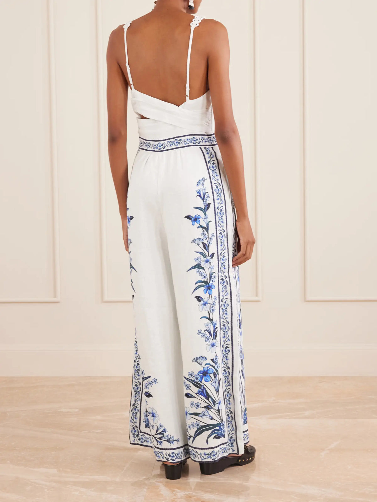 Farm Rio Flowers Arch Printed Linen Jumpsuit