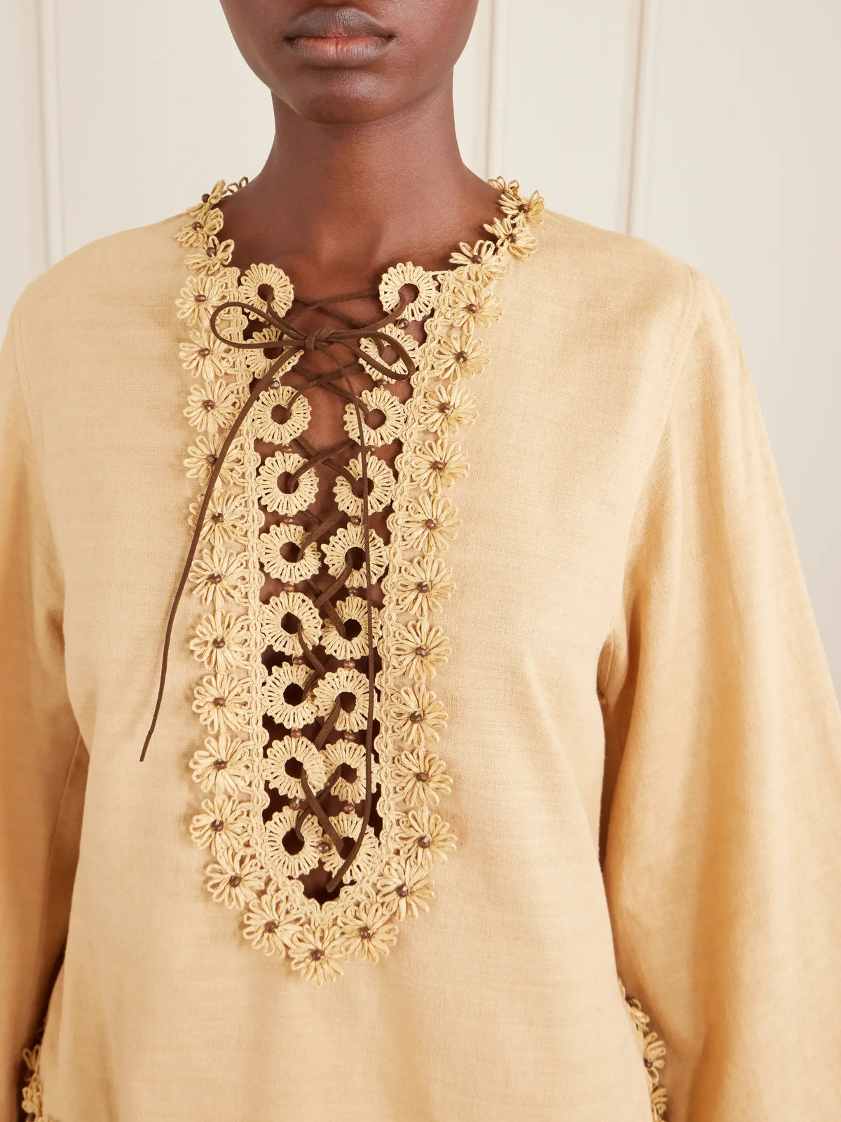 Mahon Leather And Raffia-trimmed Cotton Blouse