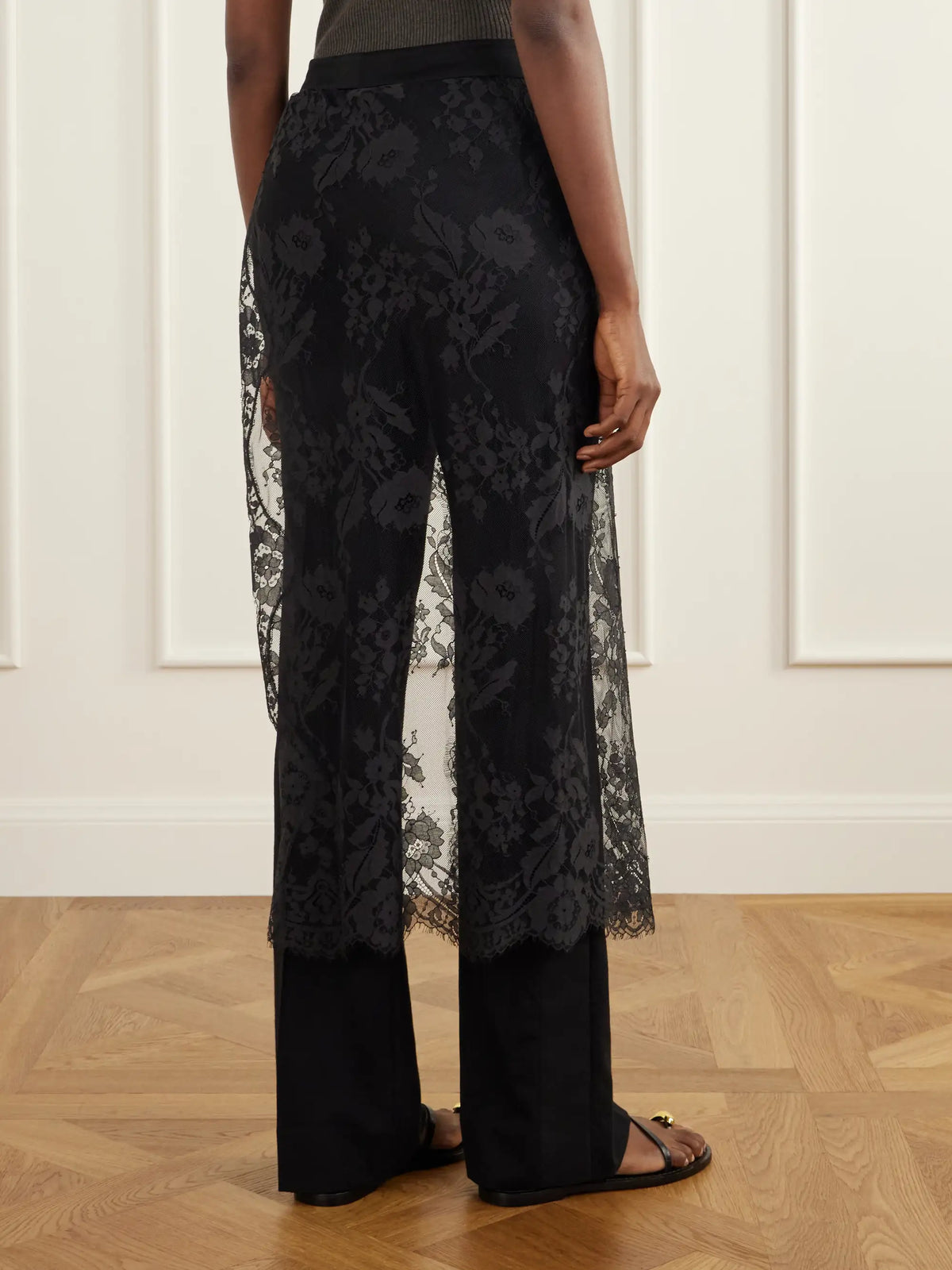 Zimmermann Valiant Layered Lace-trimmed Stretch-linen Twill Straight-leg Pants