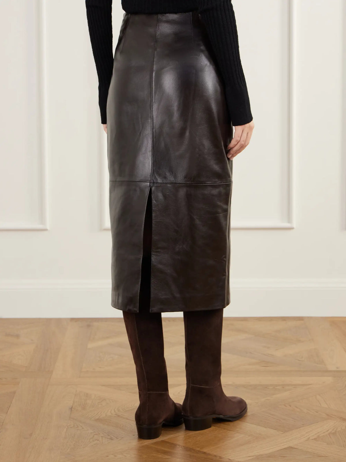 ARMA Meeka Paneled Full-grain Leather Midi Skirt