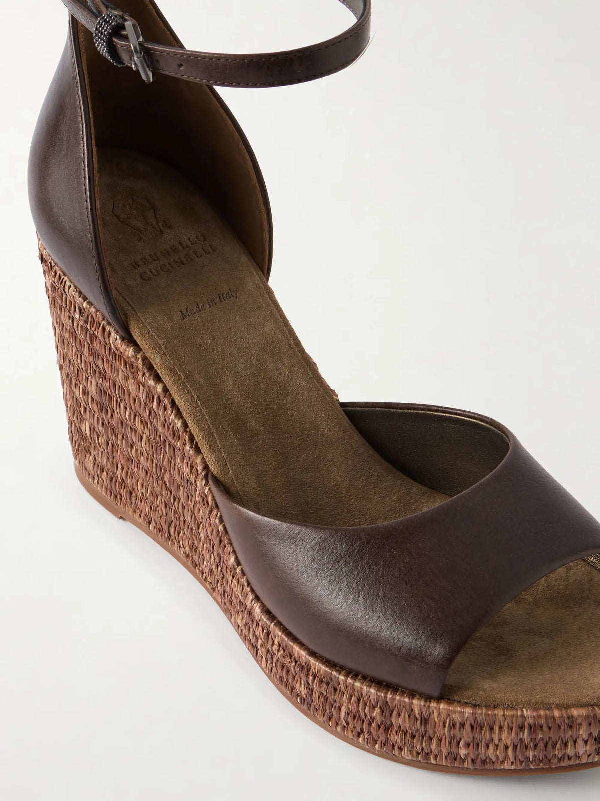 Embellished Leather Platform Wedge Espadrille Sandals