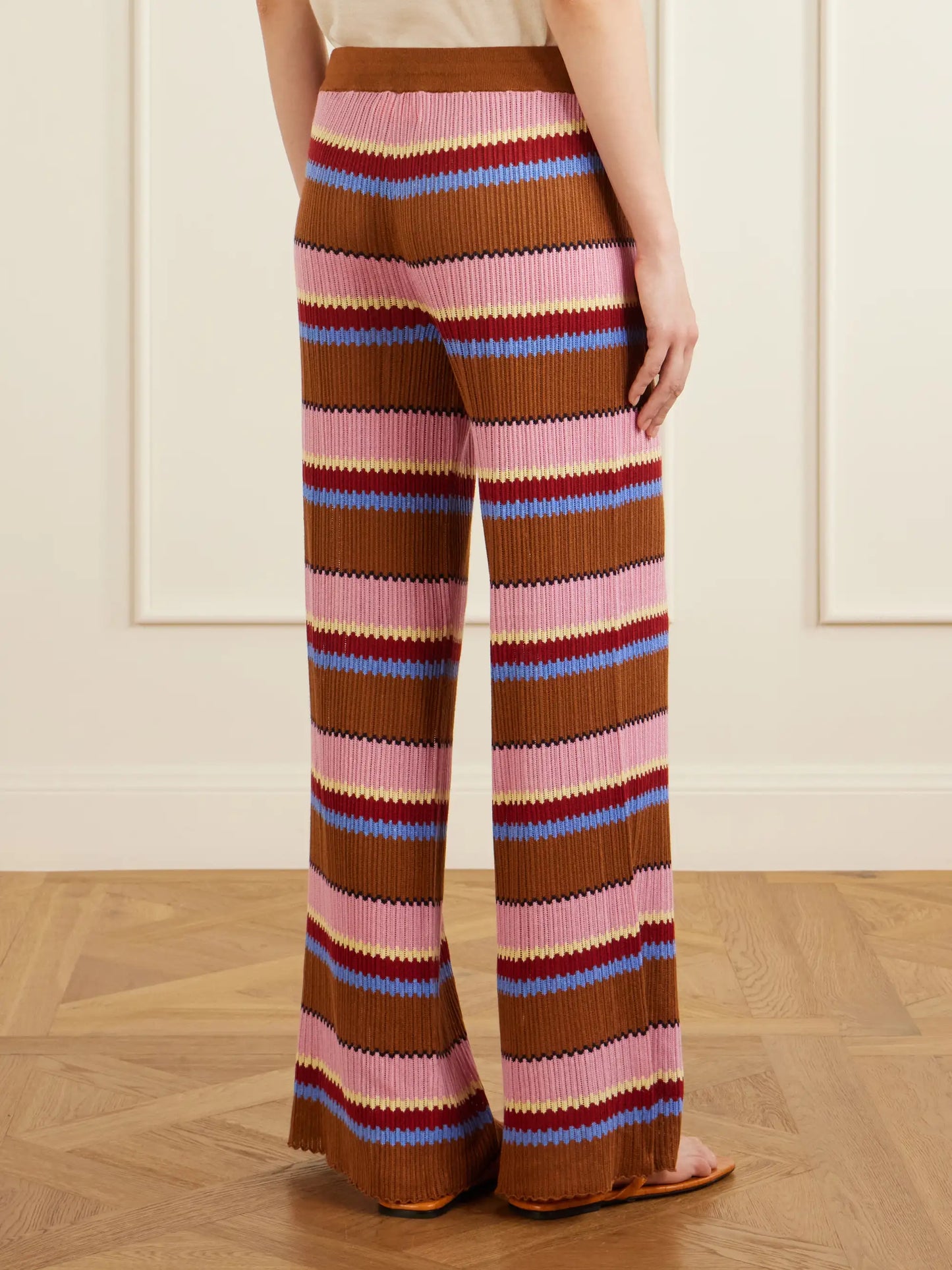 Palazzo Striped Ribbed Silk And Linen-blend Wide-leg Pants