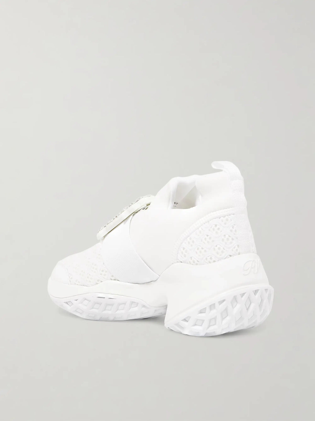 Viv Run Crystal-embellished Mesh And Leather Slip-on Sneakers