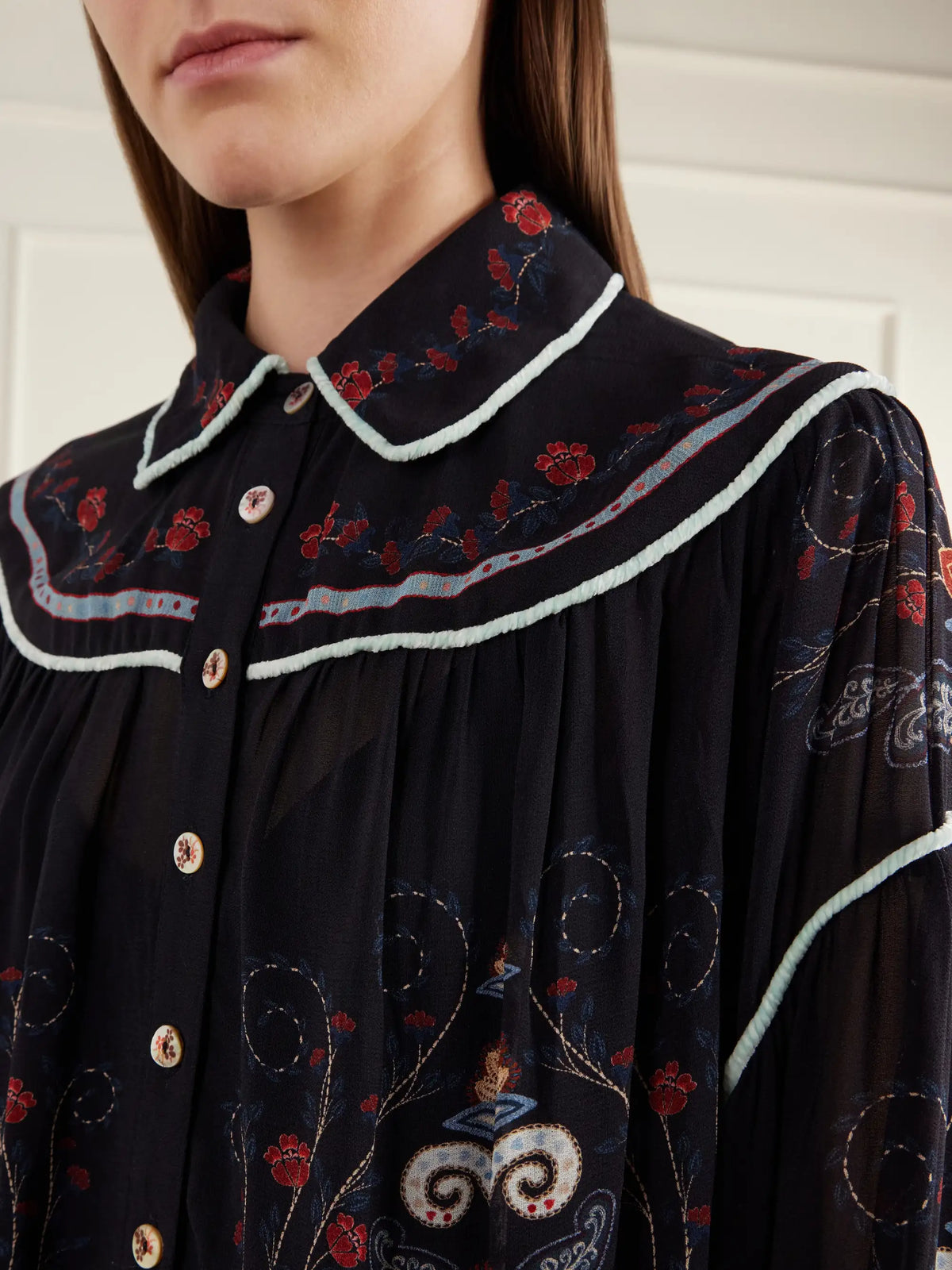 Farm Rio Nikita Printed Gathered Georgette Shirt