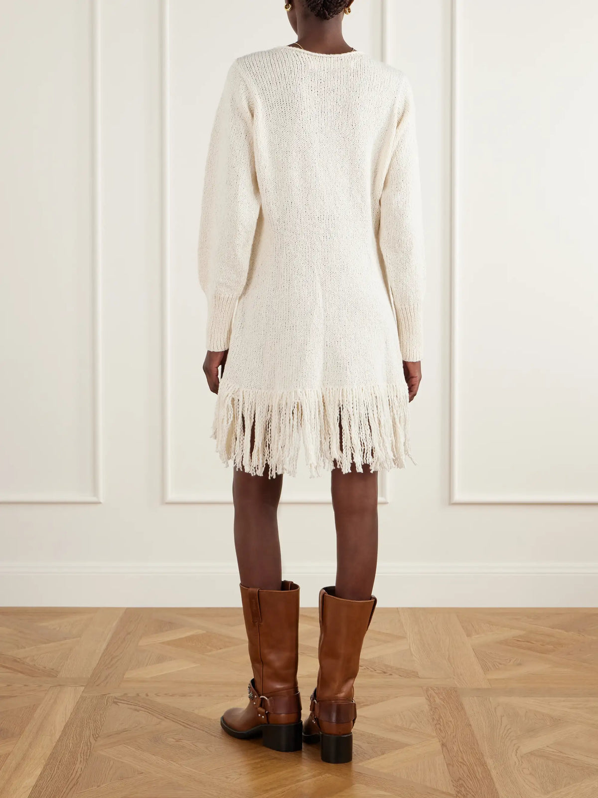 ALIX OF BOHEMIA Renny Fringe-detailed Open-knit Cotton Mini Dress