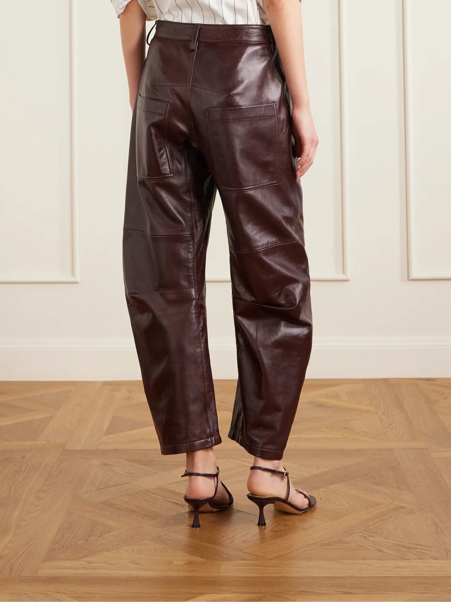 Shon Leather Barrel-leg Pants