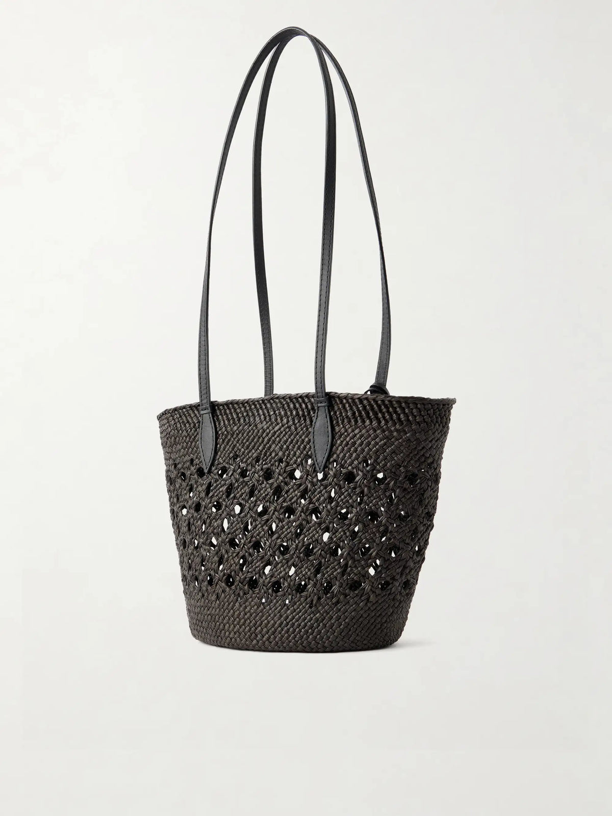 Lattice Basket Leather-trimmed Raffia Tote