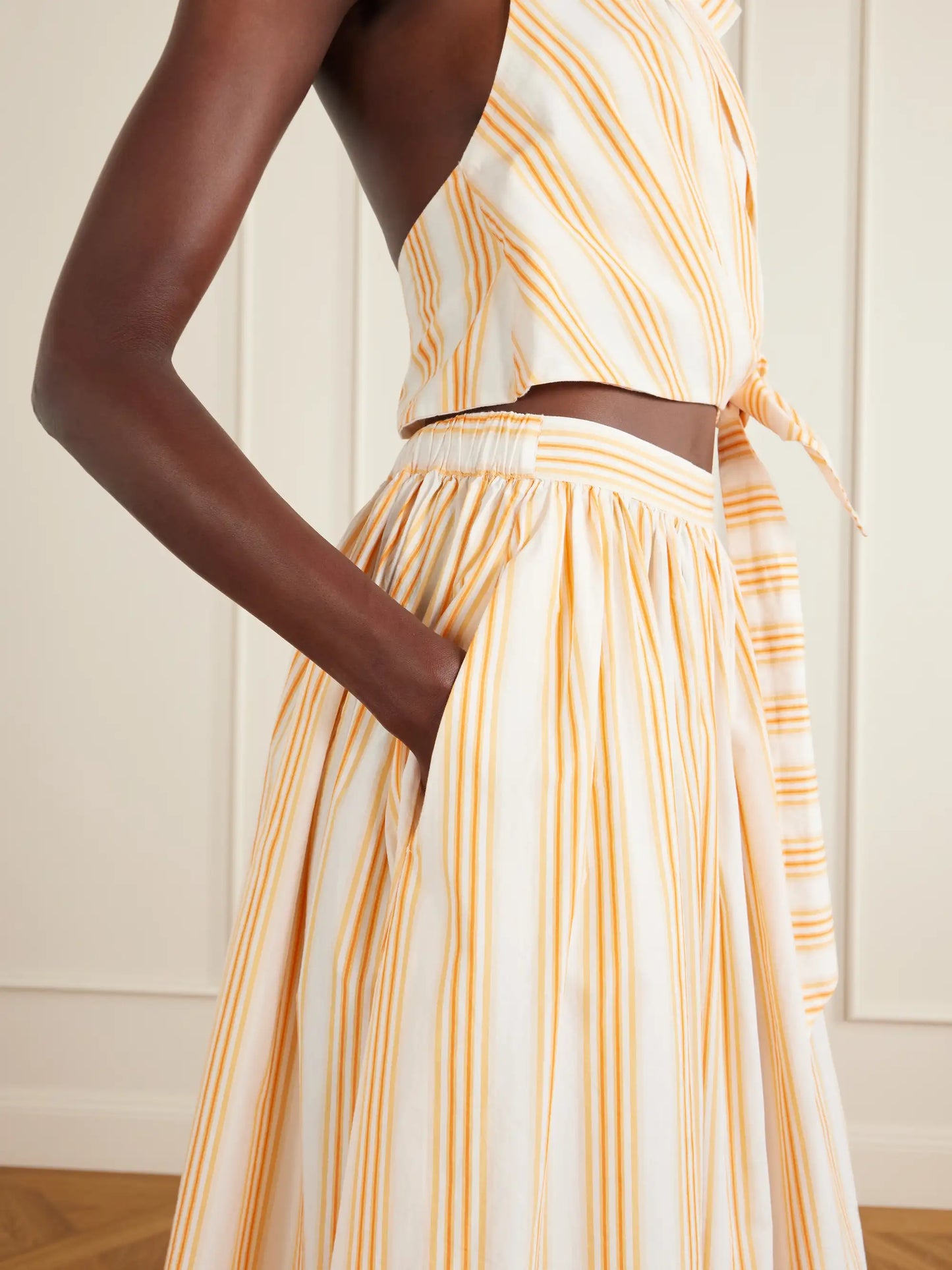 Easy Does It Pleated Striped Cotton-poplin Midi Skirt