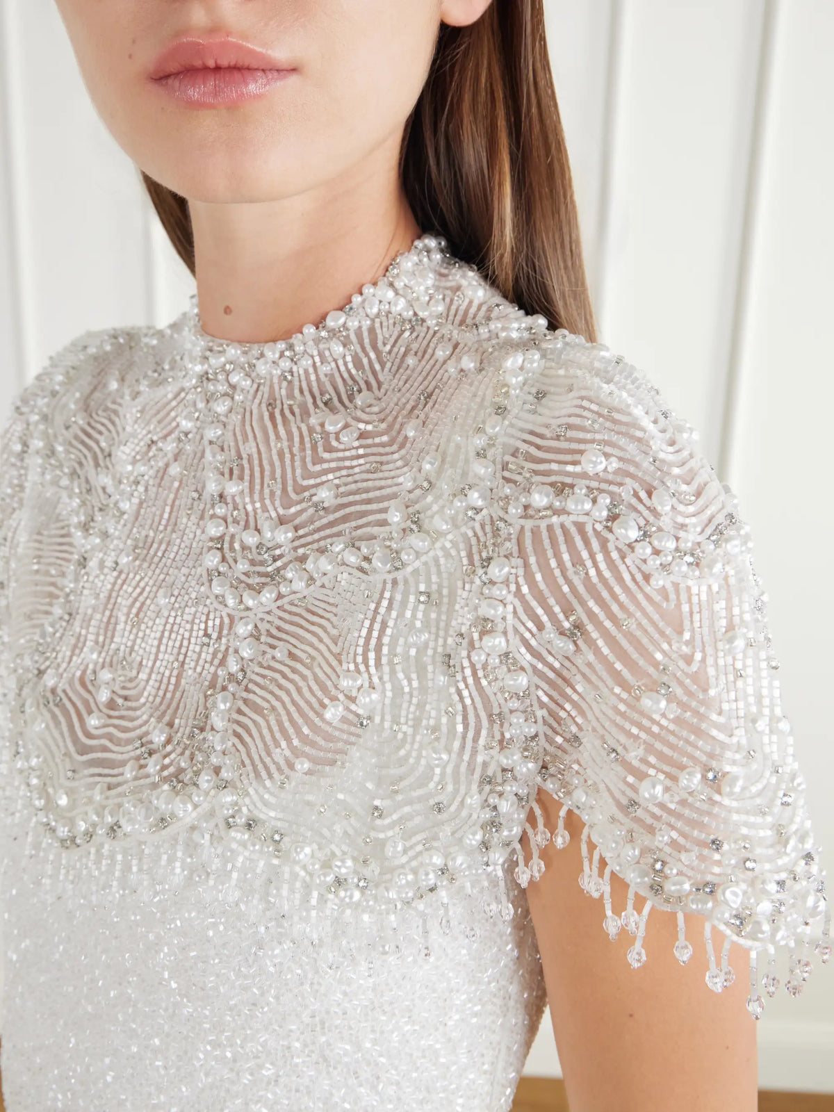 Clio Peppiatt Selkie Fringed Bead-embellished Silk-organza Cape