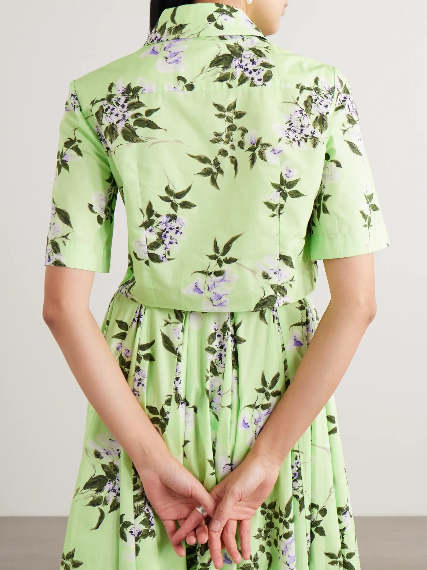 Natalie Cropped Floral-print Cotton-poplin Shirt