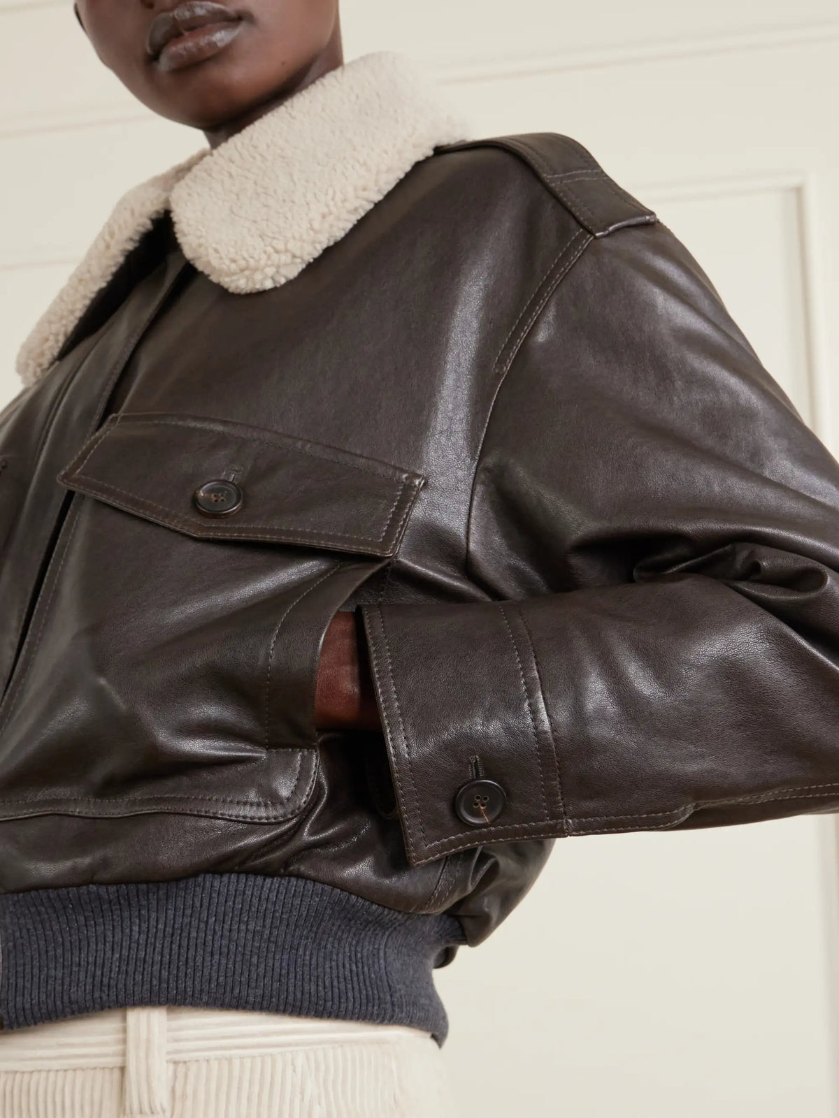 Brunello Cucinelli Shearling-trimmed Leather Jacket