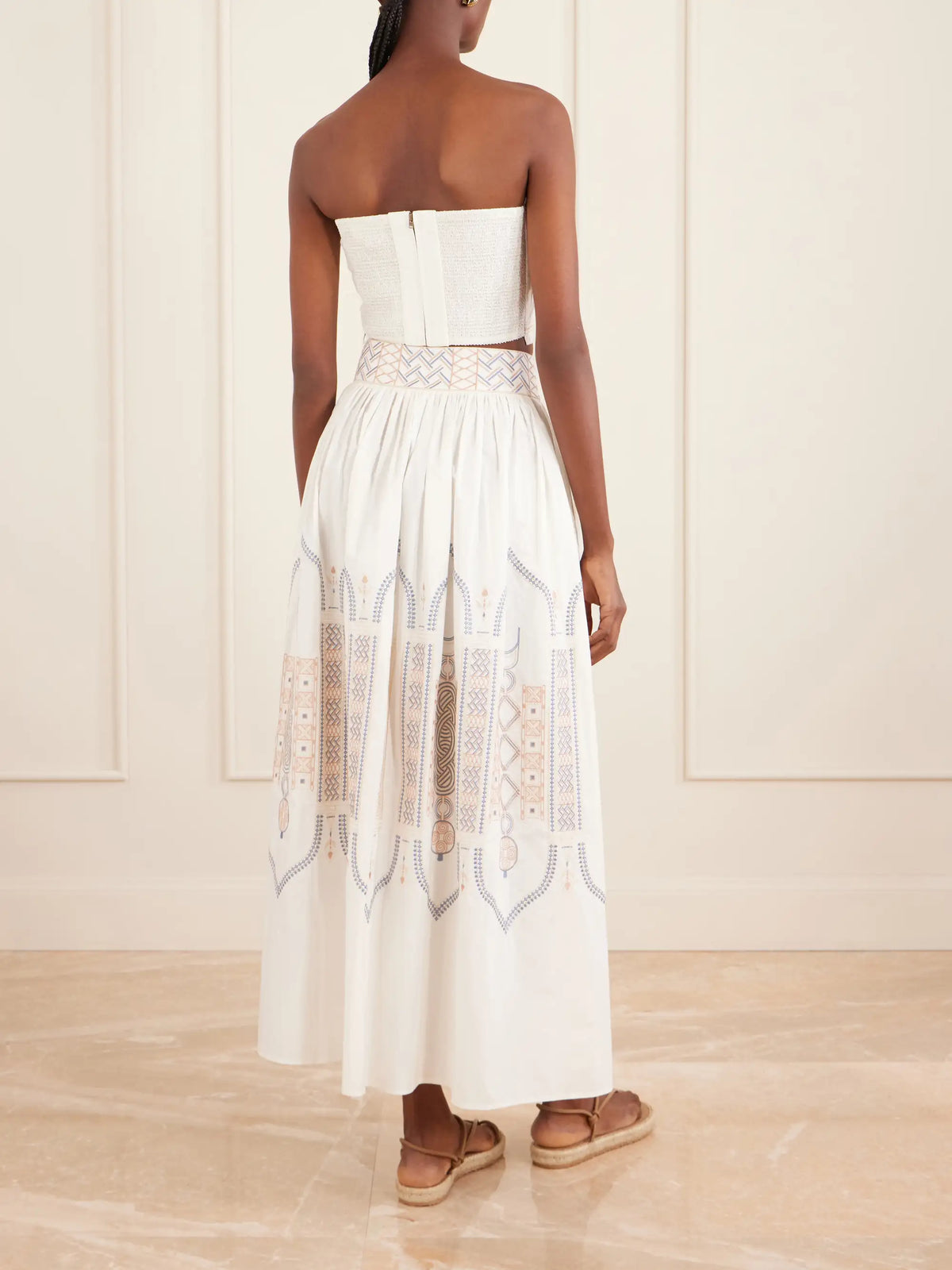 Emporio Sirenuse Flavia Strapless Cropped Embroidered Pleated Cotton-blend Top