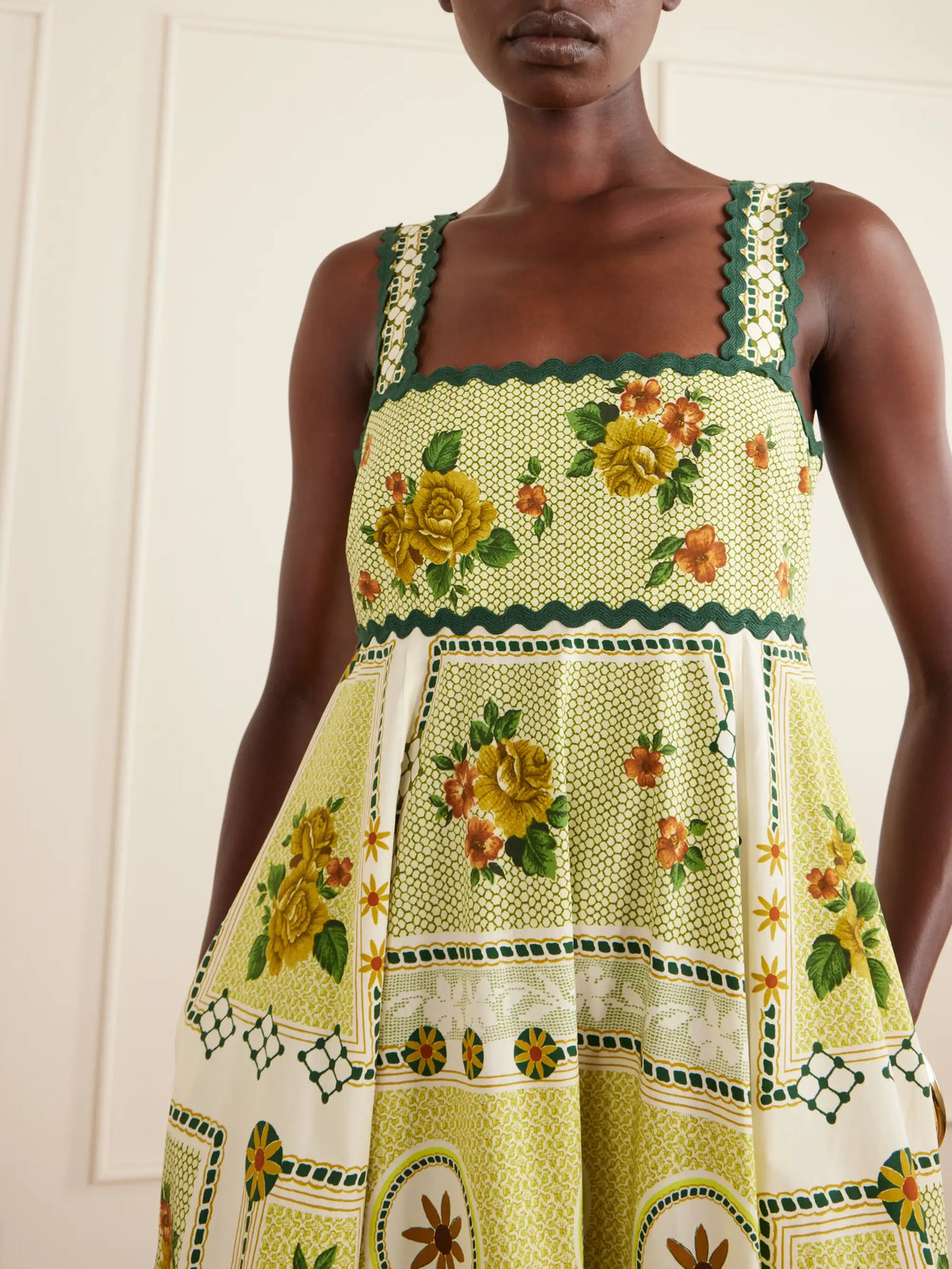 Dixie Pleated Floral-print Cotton-poplin Midi Dress
