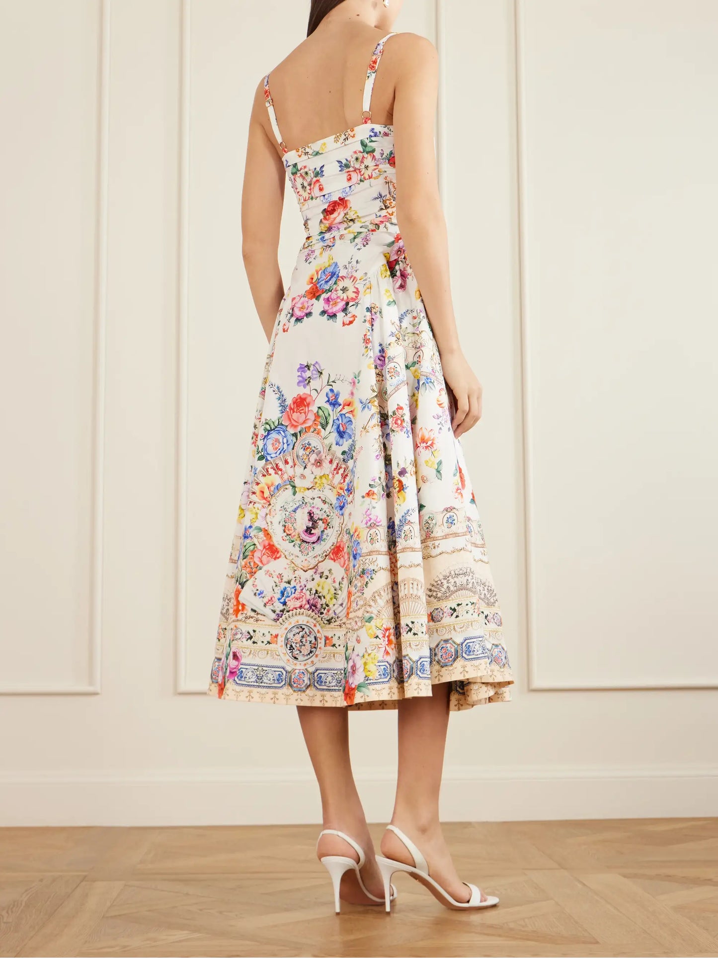 Ballerina Tie-detailed Cutout Ruched Floral-print Cotton-blend Midi Dress