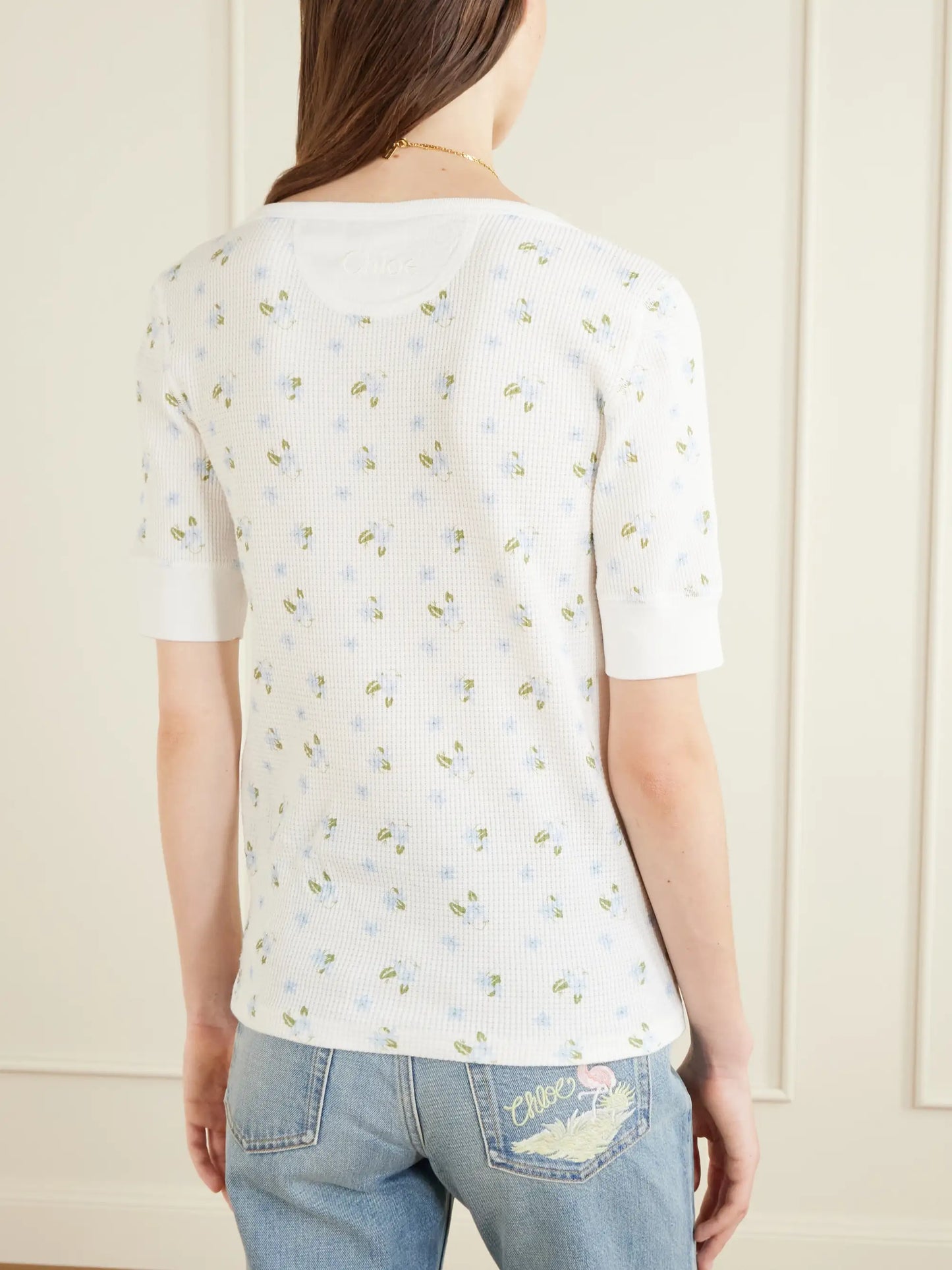 Floral-print Waffle-knit Cotton-jersey T-shirt
