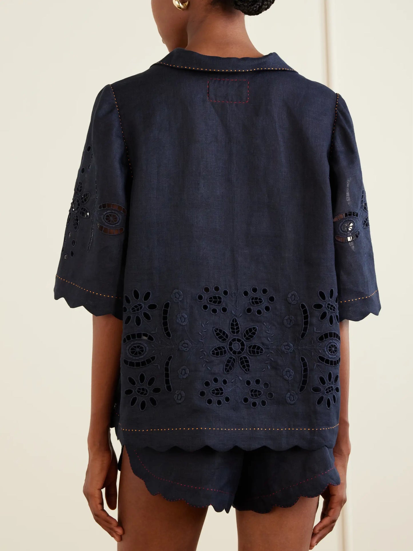 Broderie Anglaise-trimmed Linen Shirt