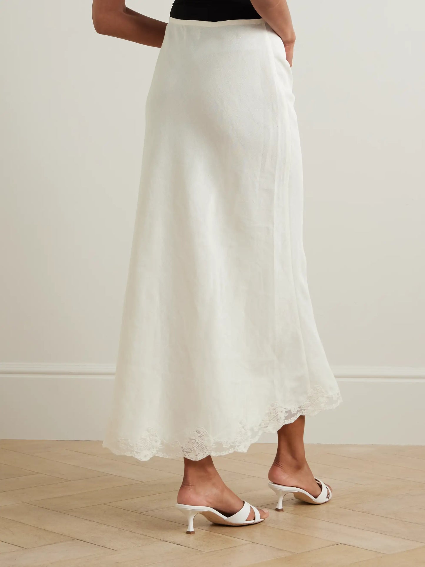 Crystal Lace-trimmed Linen-blend Midi Skirt