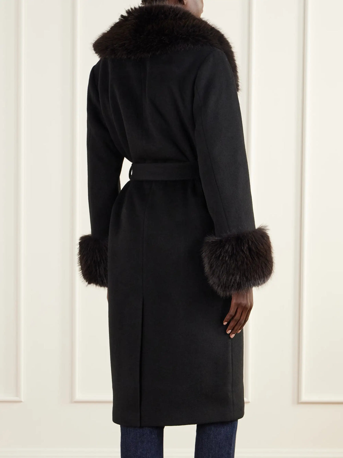SIMKHAI Kinsley Belted Plush-trimmed Wool-blend Melton Coat