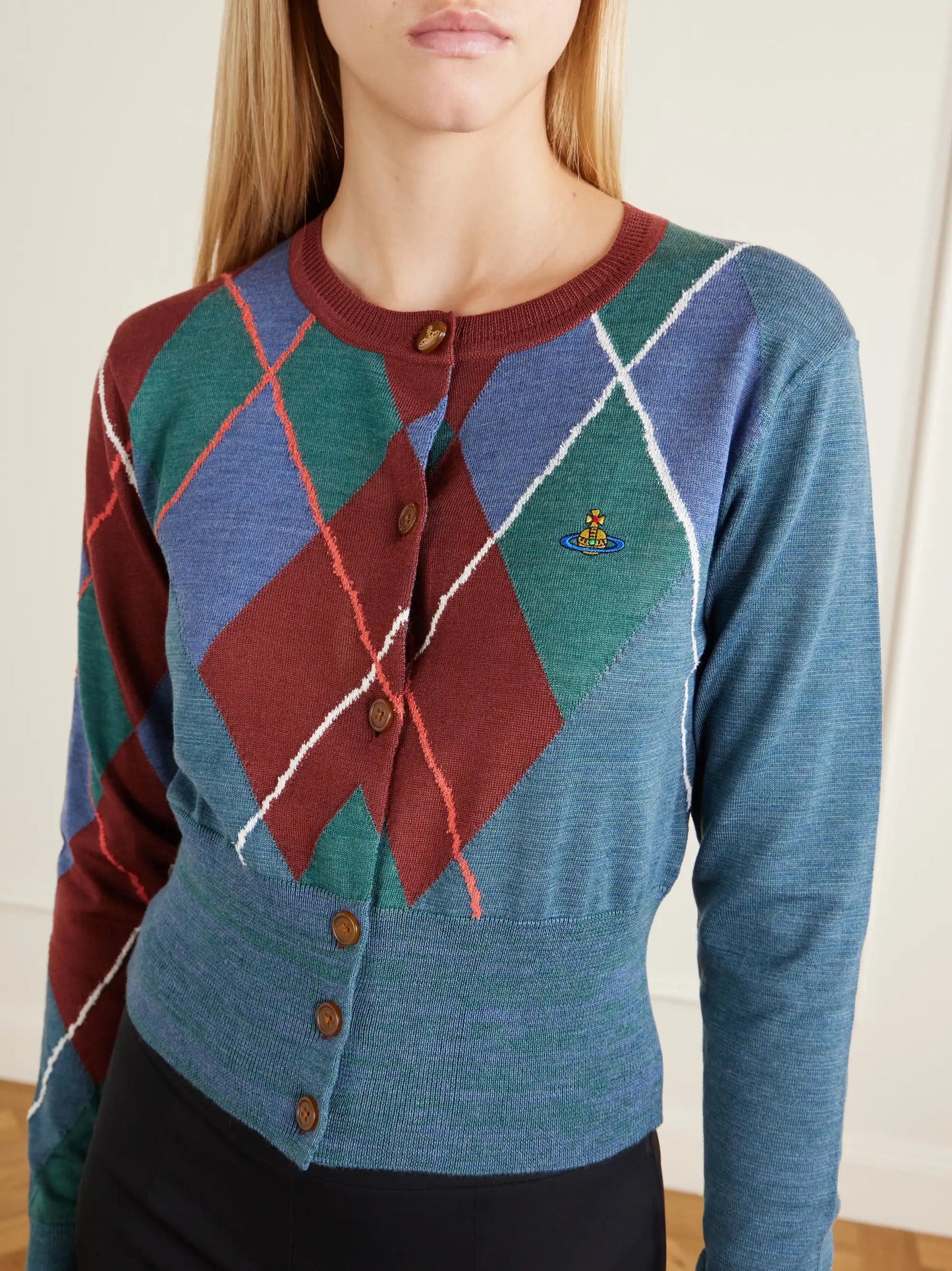 Logo-embroidered Checked Wool And Cotton-blend Cardigan