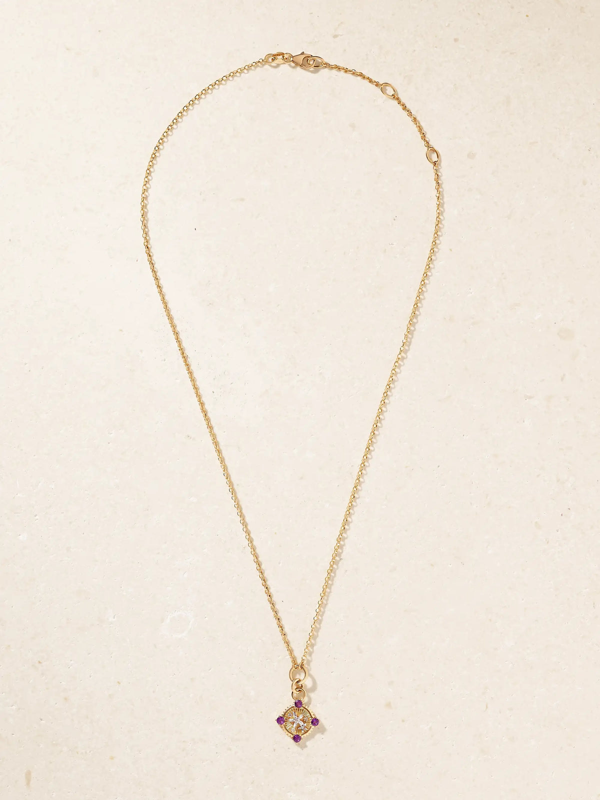 FoundRae Resilience Blossoms 18-karat Gold, Amethyst And Diamond Pendant Necklace