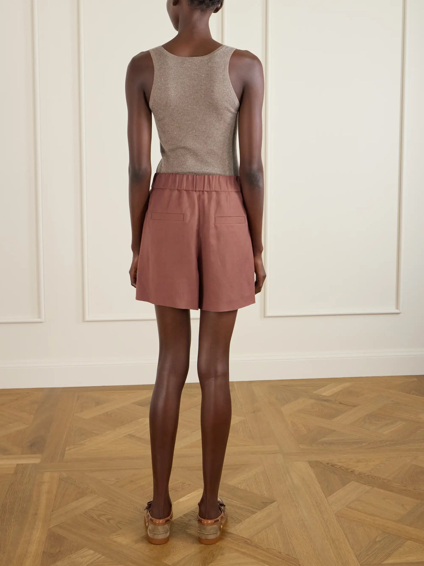 Pleated Twill Straight-leg Shorts