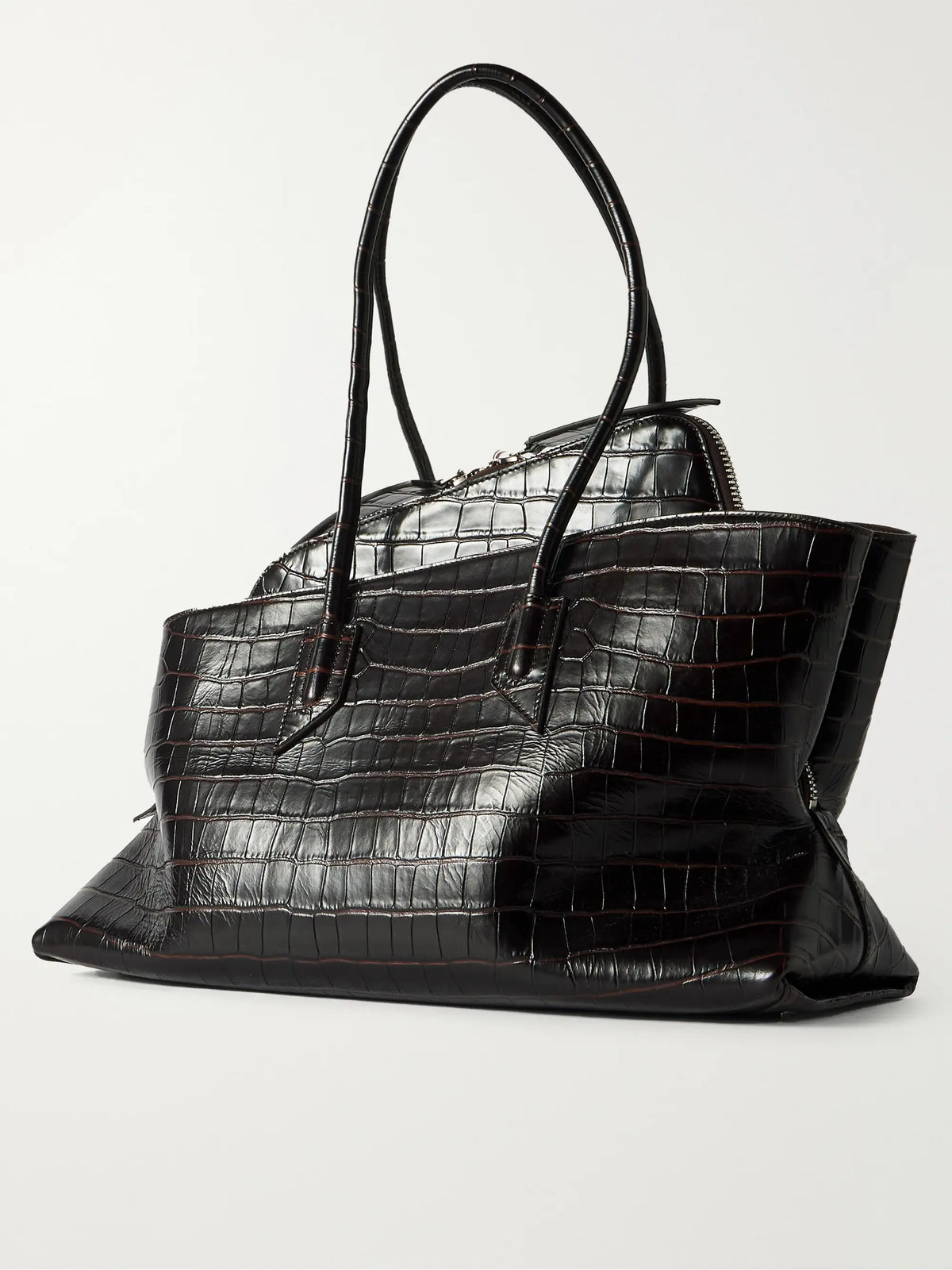 La Passeggiata Medium Asymmetric Croc-effect Leather Tote