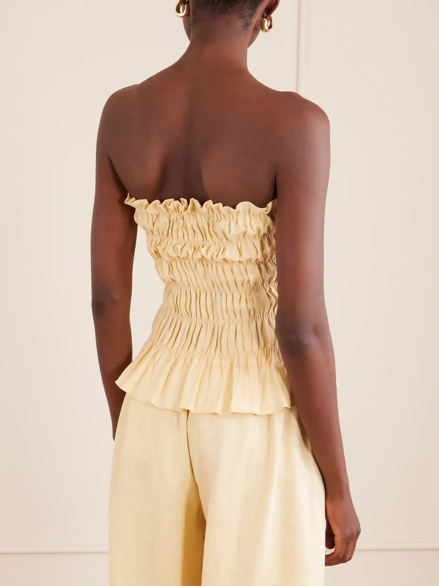 Tiera Strapless Shirred Linen Top