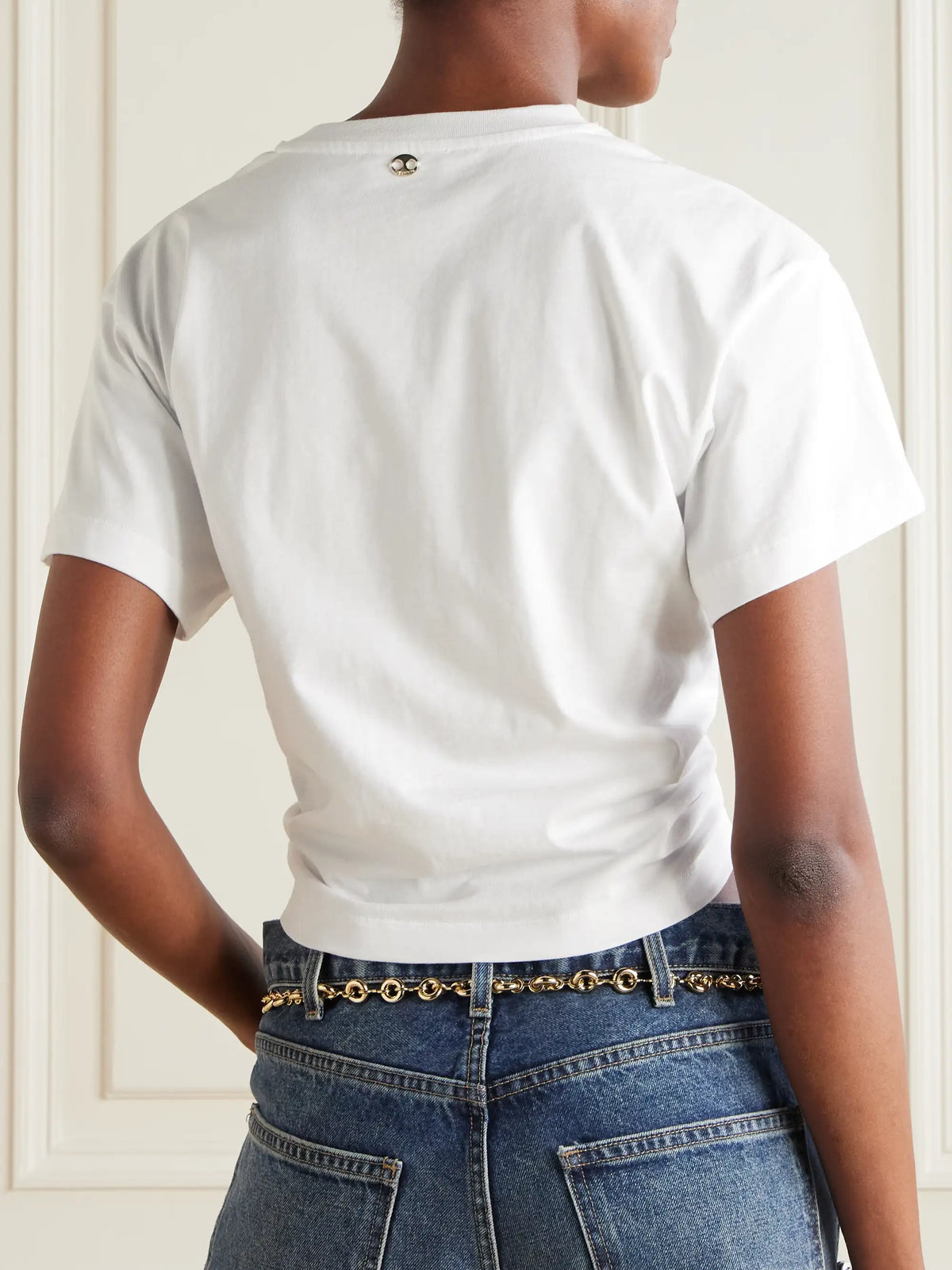 Cropped Embellished Gathered Cotton-jersey T-shirt