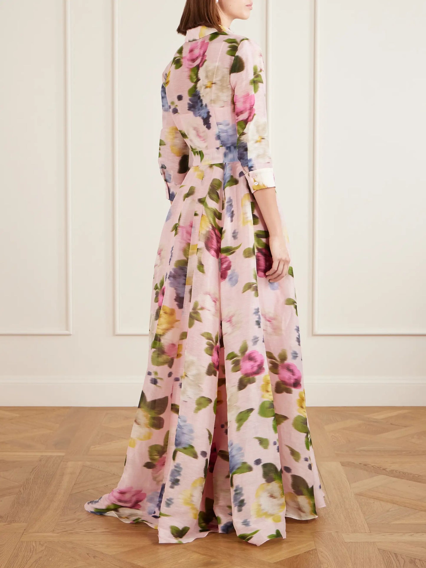 Floral-print Linen And Silk-blend Gown