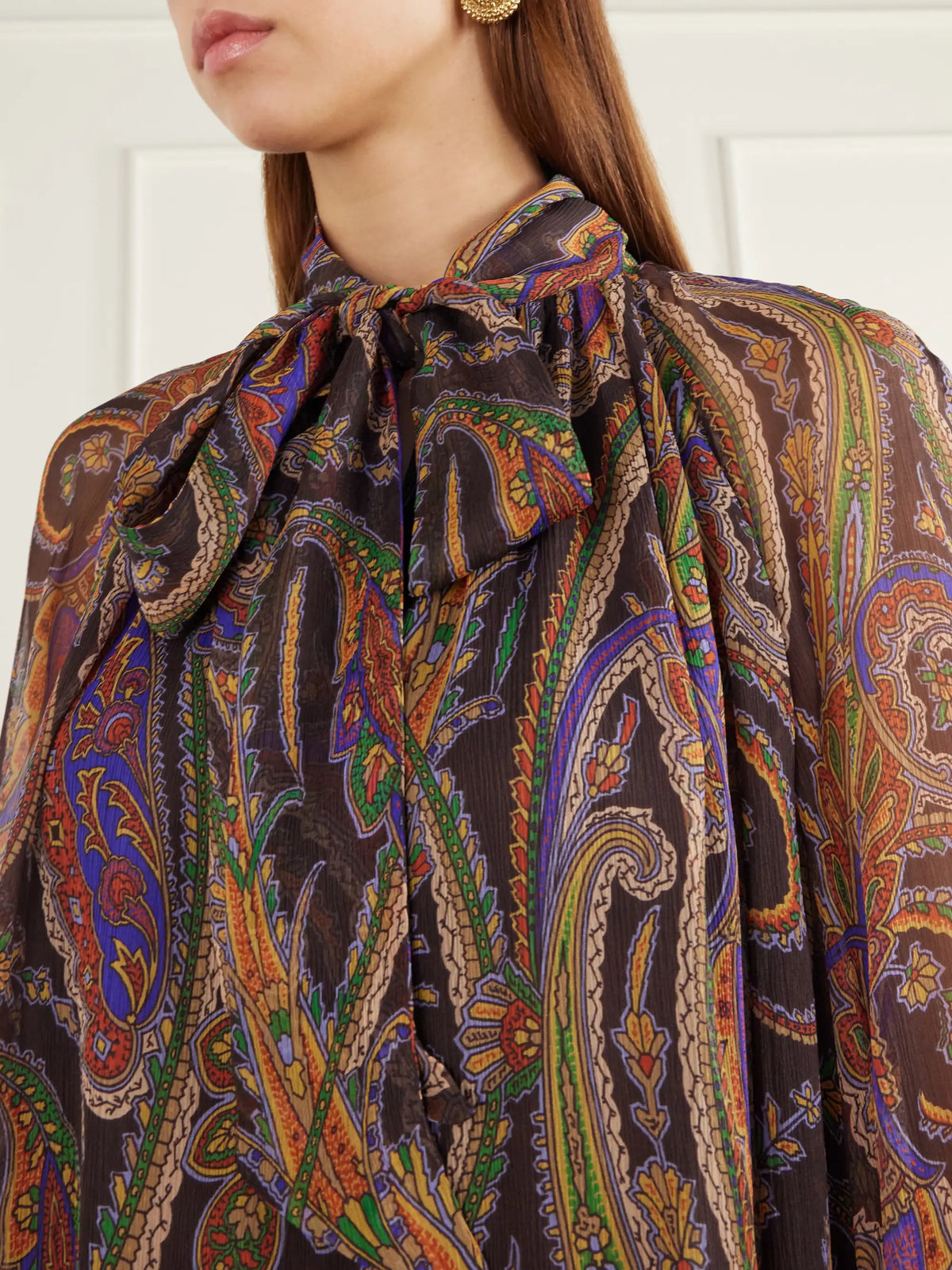 Etro Pussy-bow Gathered Paisley-print Silk-chiffon Mini Dress