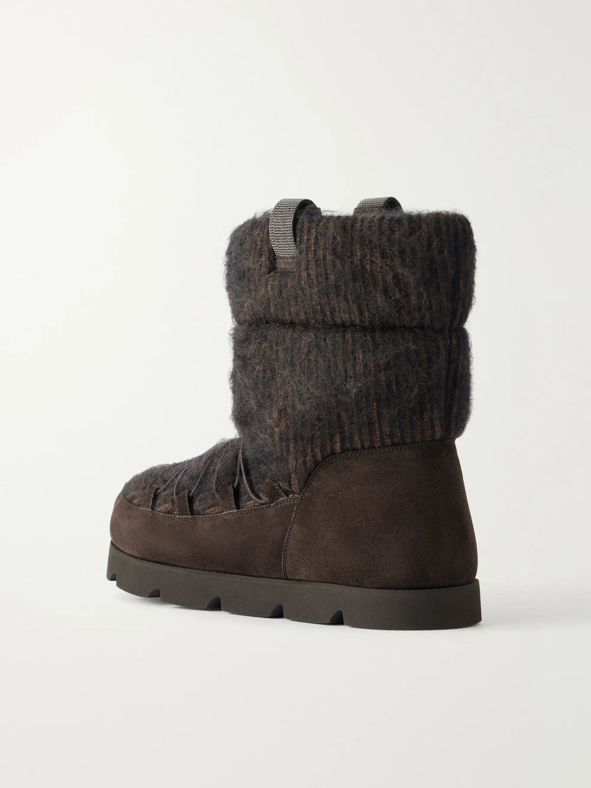 Brunello Cucinelli Monili-embellished Suede-trimmed Brushed Cashmere Ankle Boots