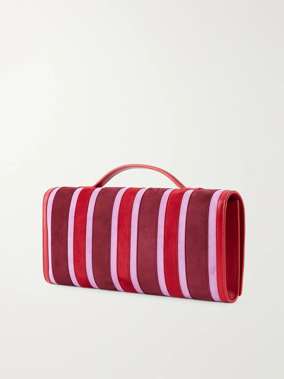 Belle Vivier Buckled Leather-trimmed Striped Suede Clutch