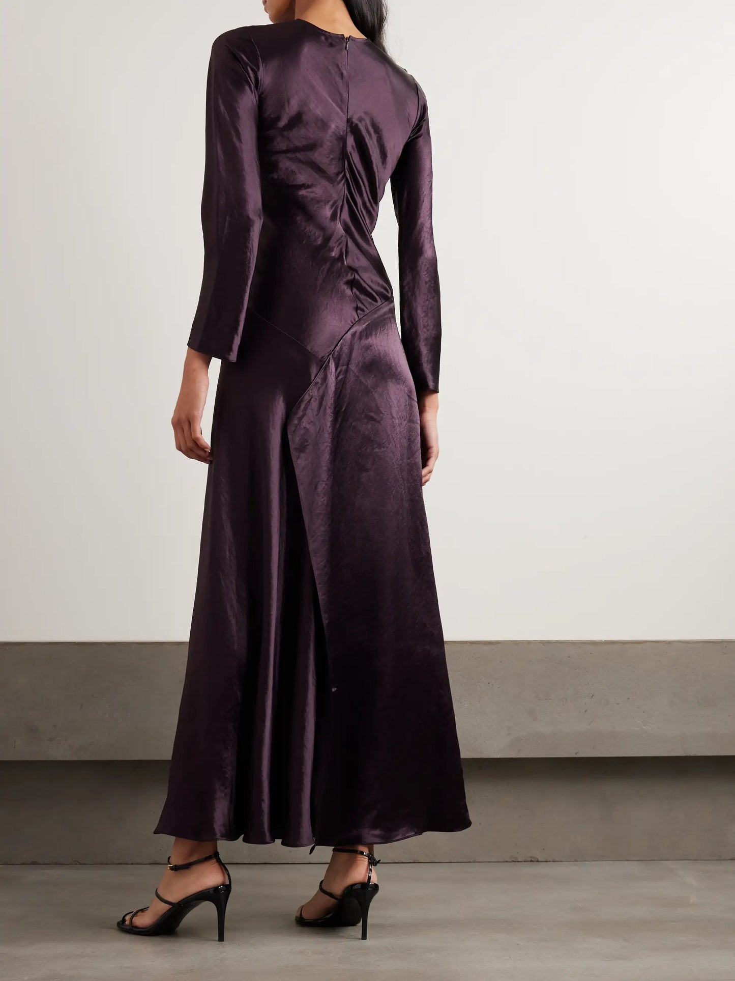 Yara Paneled Hammered-satin Maxi Dress