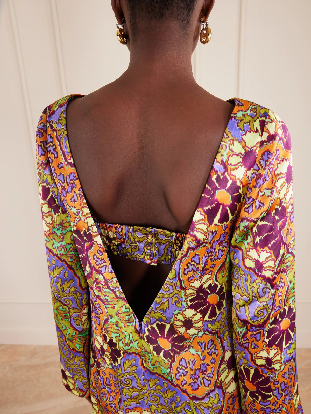 ALÉMAIS Floral-print Fringed Satin Mini Dress
