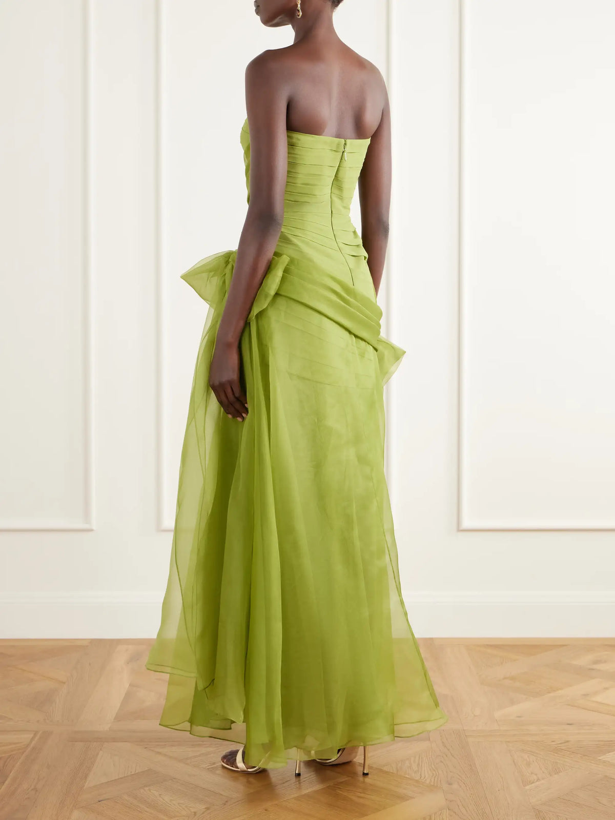 Elie Saab Bow-detailed Pleated Silk-crepe And Organza Gown