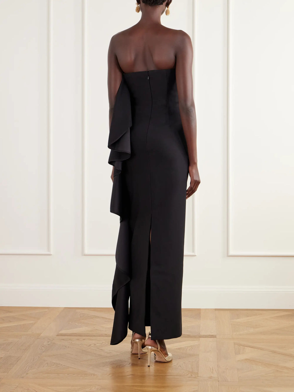 Solace London Andress Strapless Ruffled Crepe Bustier Gown
